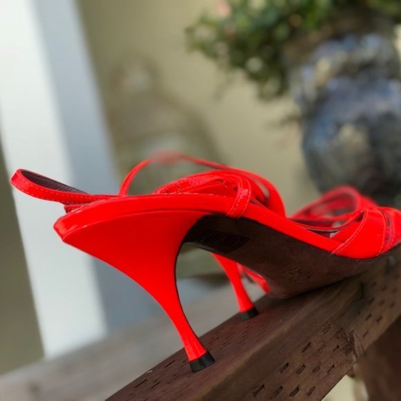 Women's Jean-Michel Cazabat Neon Red Strap Heels - Picture 7 of 8